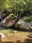 山间溪流旁的多彩岩石