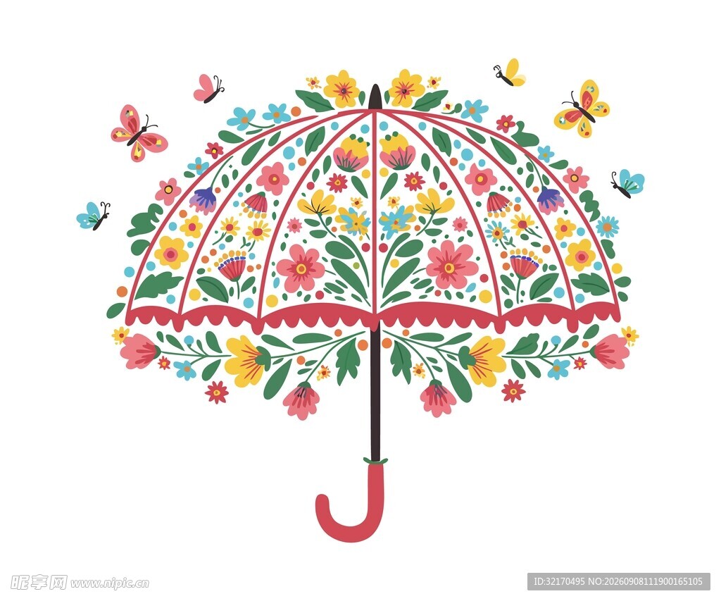 花卉雨伞插画
