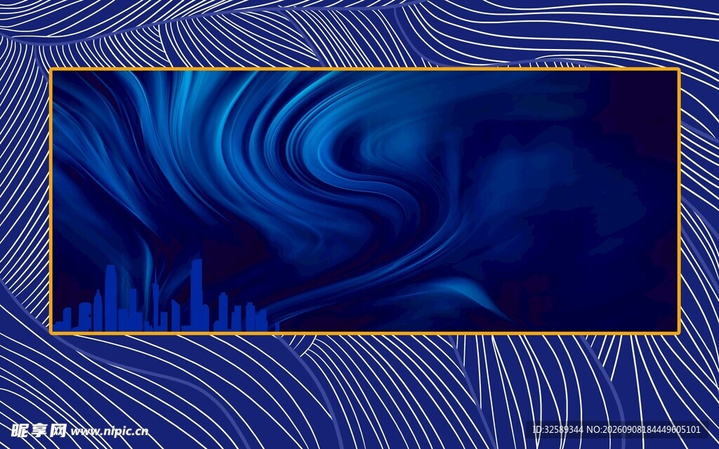 蓝色波纹抽象艺术背景图