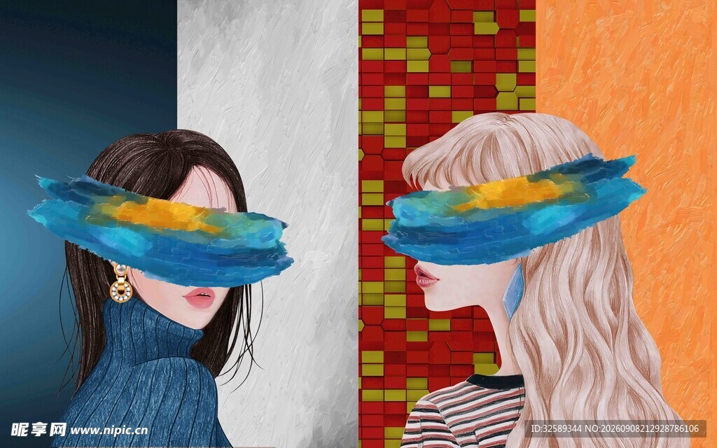 色彩油漆的两位时尚女性