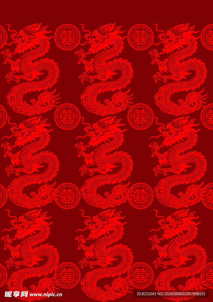 红色龙纹传统喜庆图案