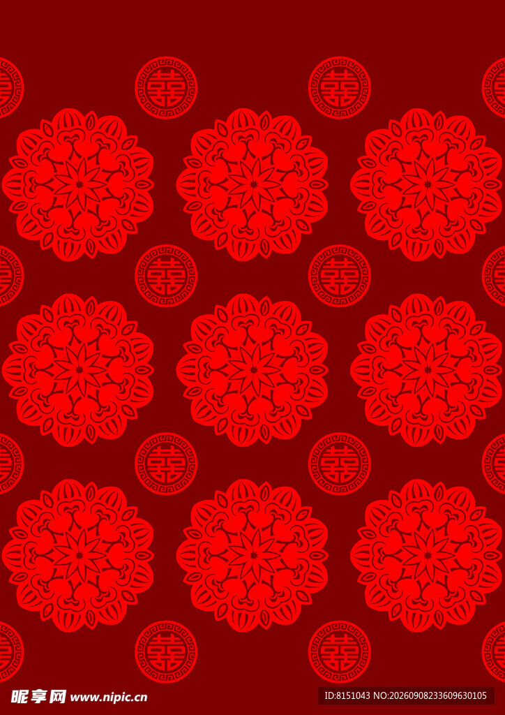 红色花卉图案背景纹理