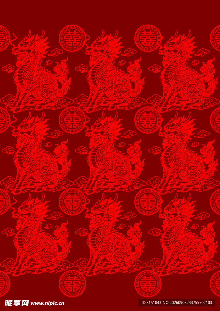 红色喜庆龙纹图案背景