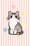 条纹背景上的可爱猫咪