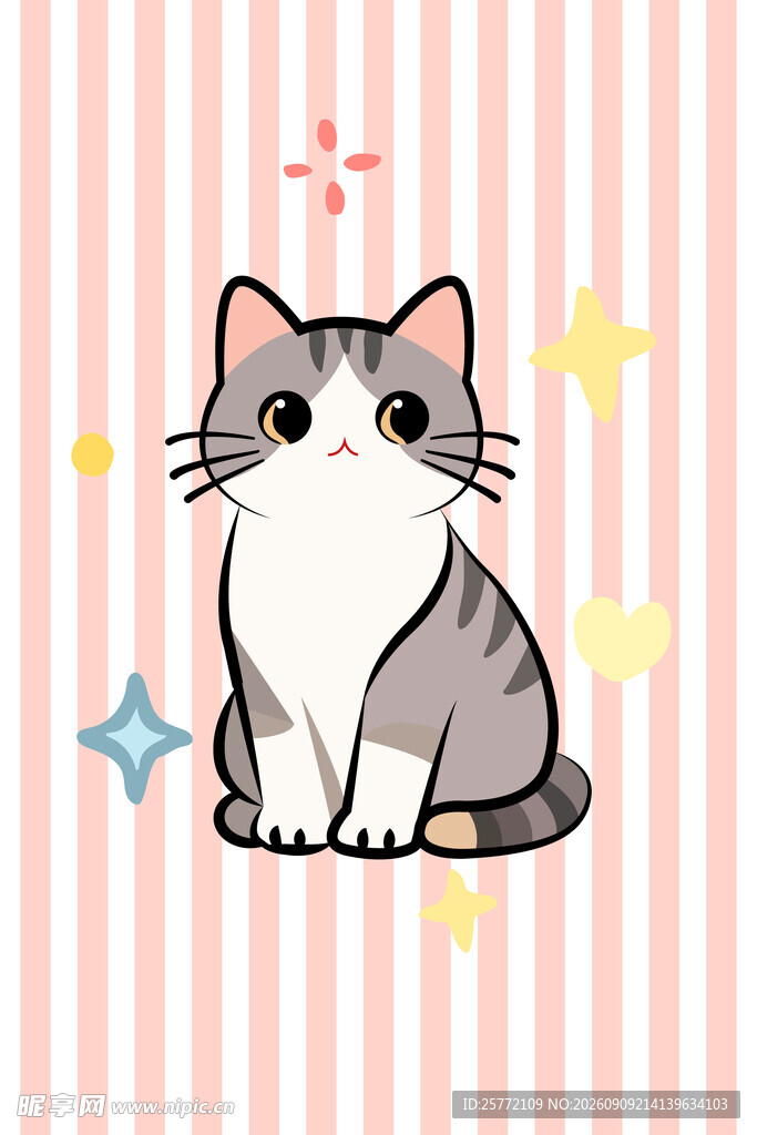 条纹背景上的可爱猫咪