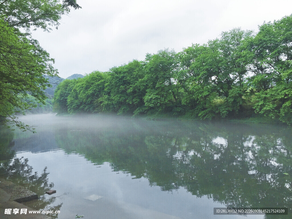 晨雾中的宁静河畔风光