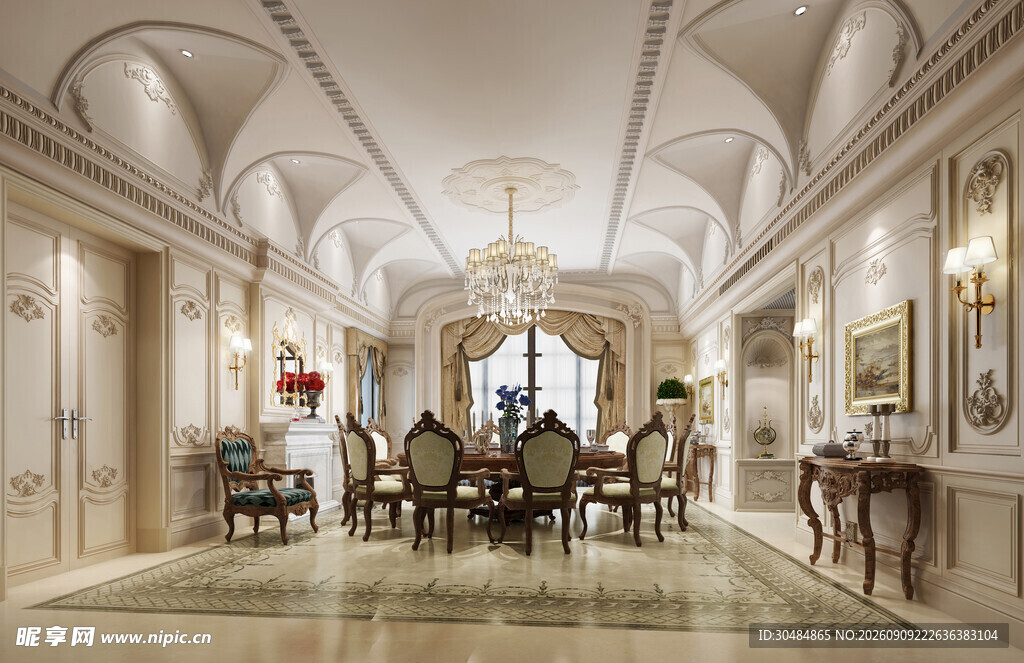 豪华欧式风格的餐厅空间