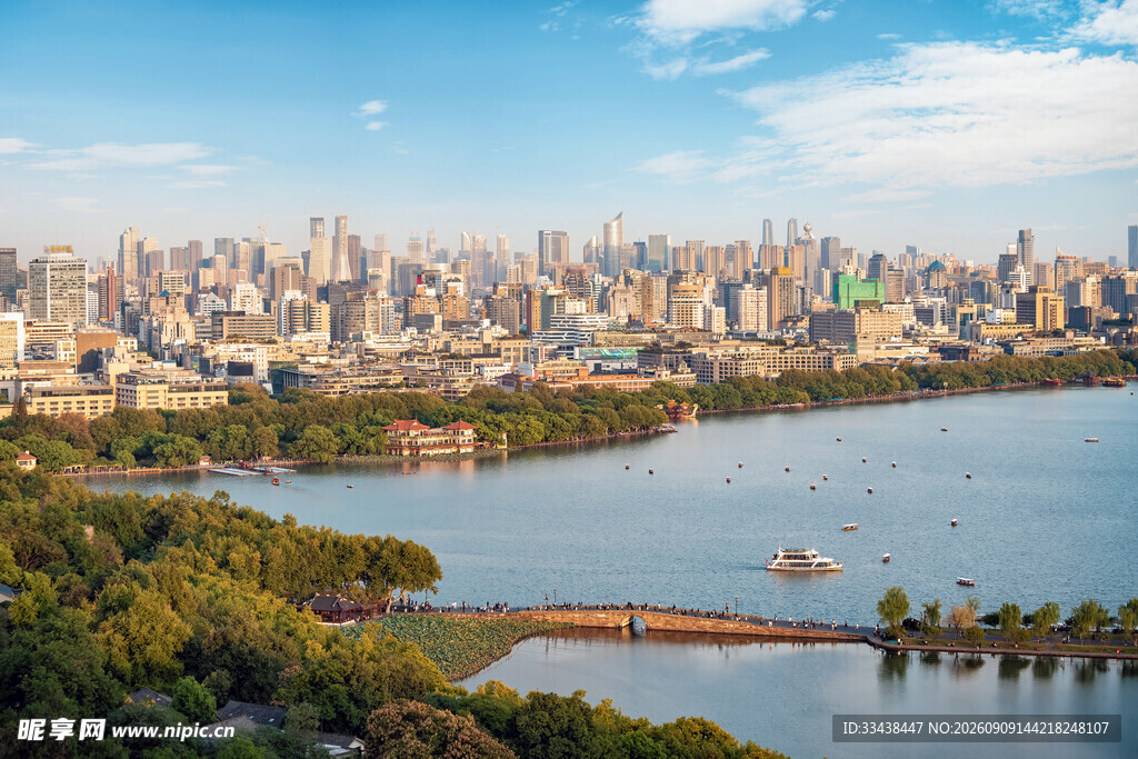 城市湖畔风光美景