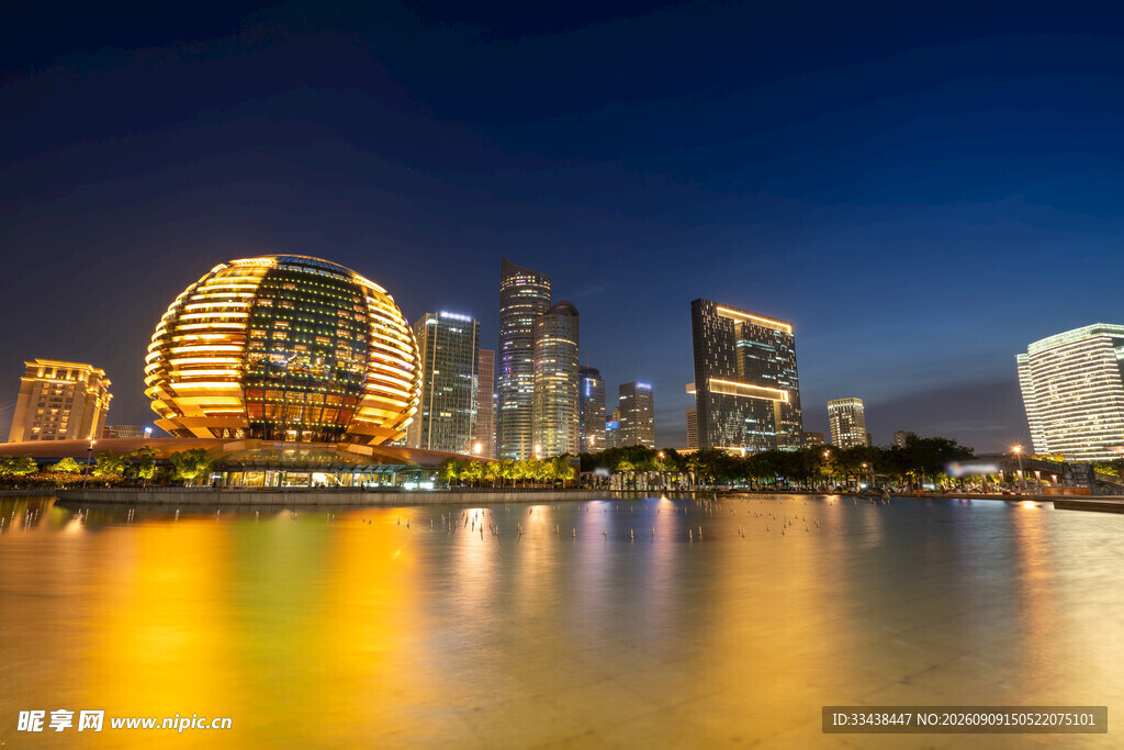 杭州城市璀璨夜景风光