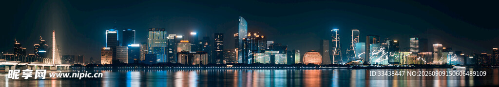 城市夜景璀璨灯光倒影