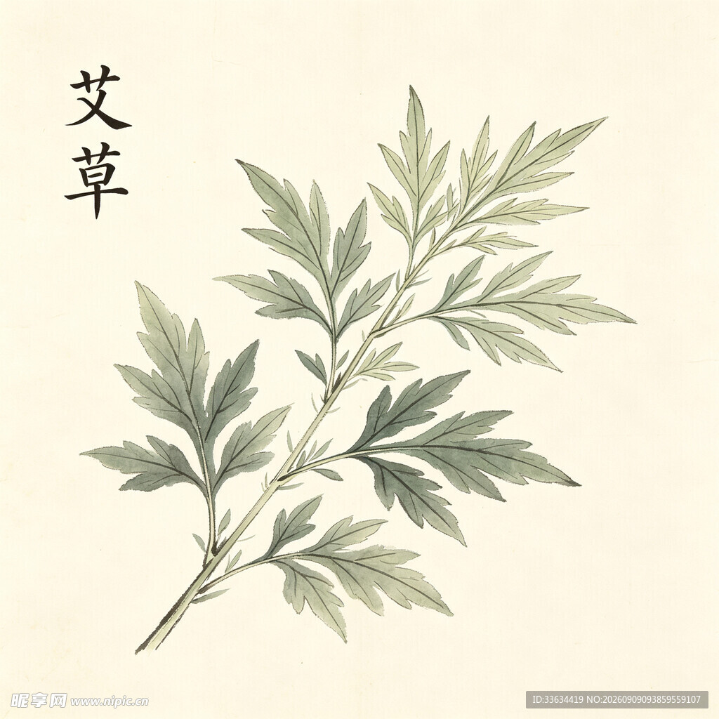 手绘艾草图