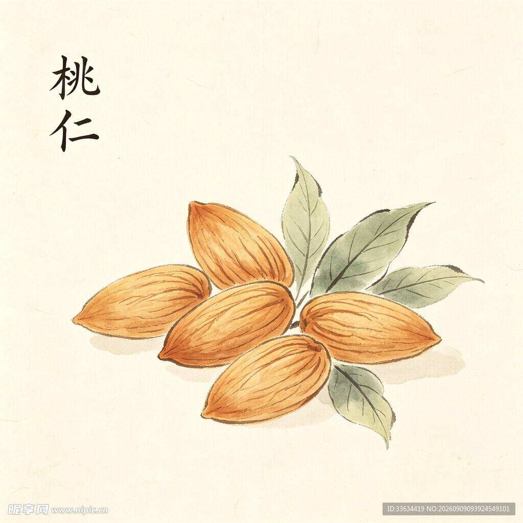 手绘桃仁图