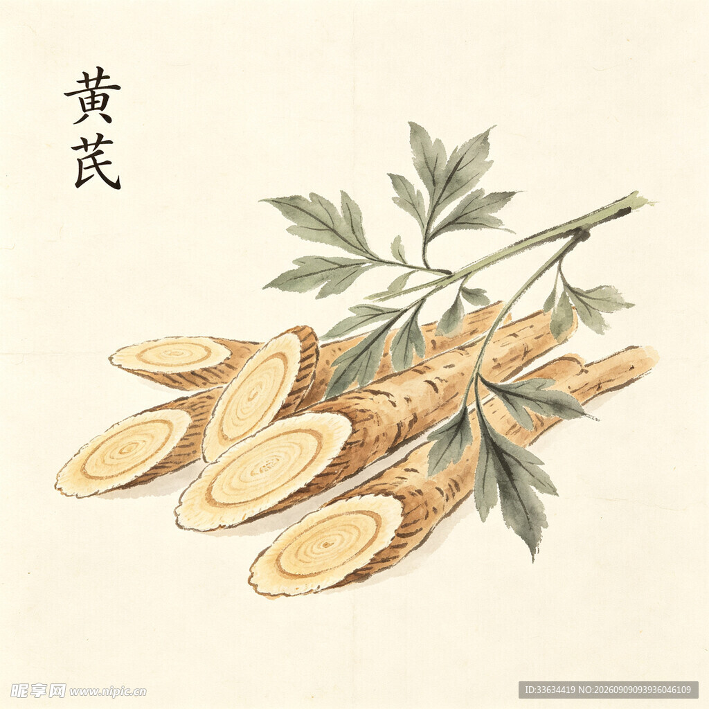 黄芪药材插画展示