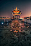 湖畔古亭夜景古韵悠长