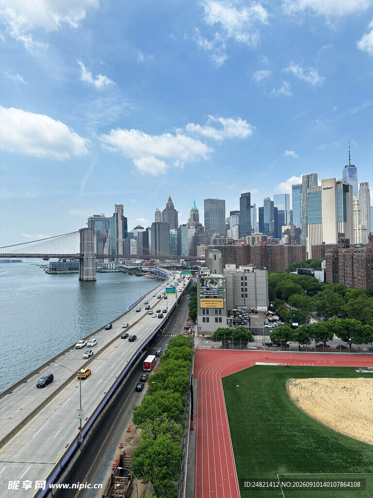 纽约城市天际线与河畔景观