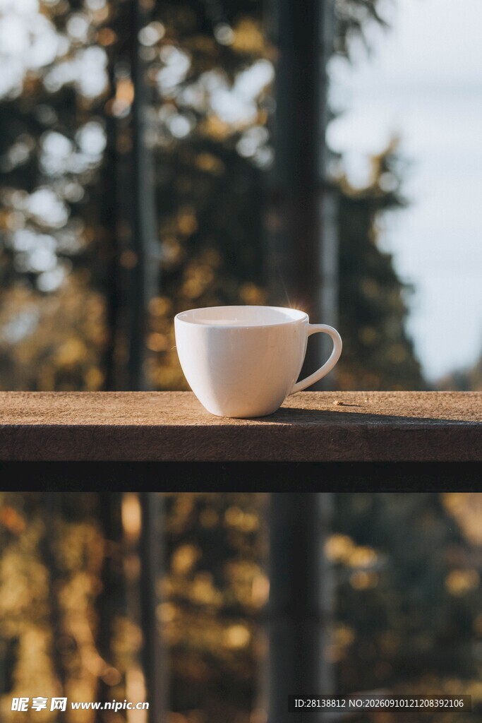 窗边咖啡杯静享自然时光