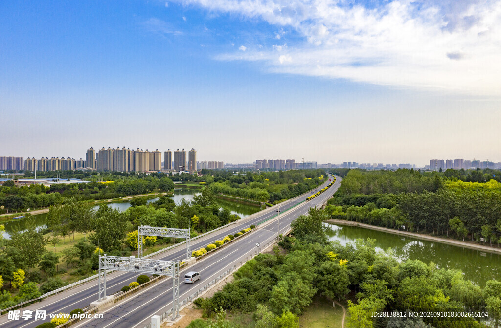 城市公路旁绿意盎然景观