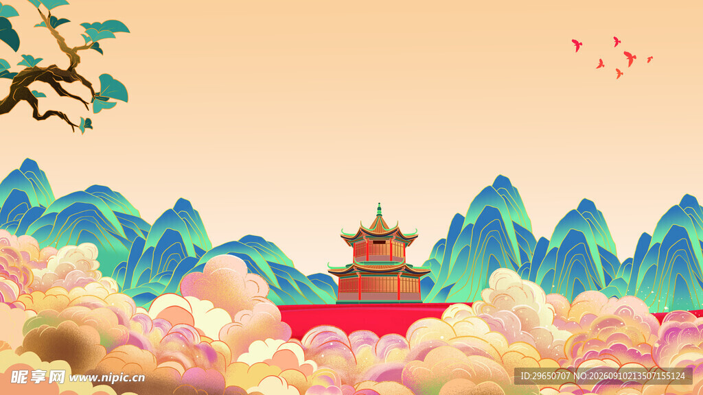 山水插画背景