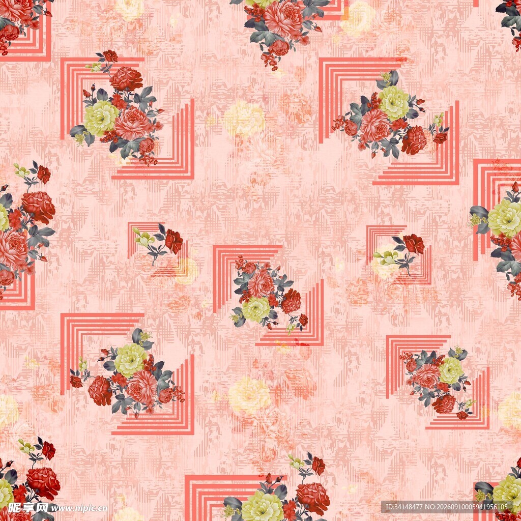 粉色花卉几何图案背景
