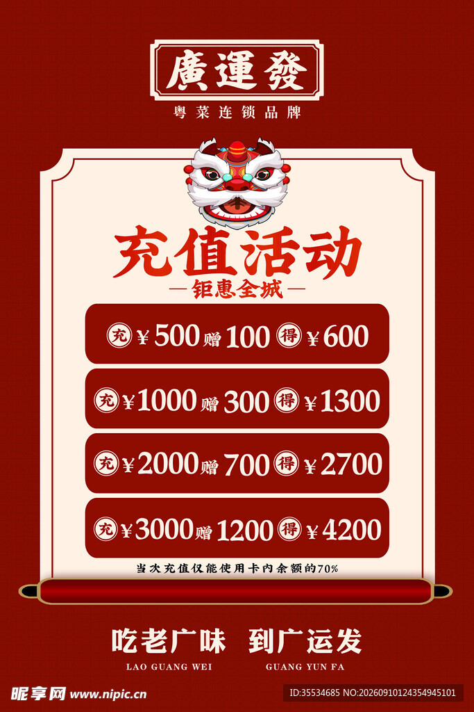 广运发粤菜充值活动展板