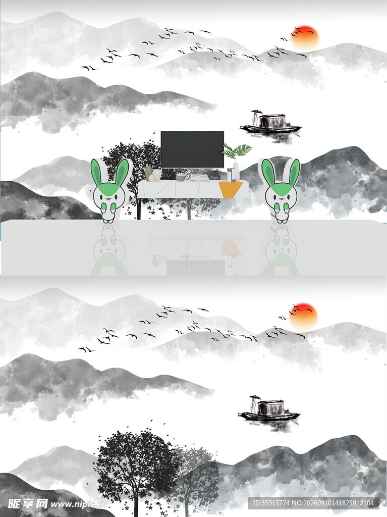 水墨山水间的诗意景致