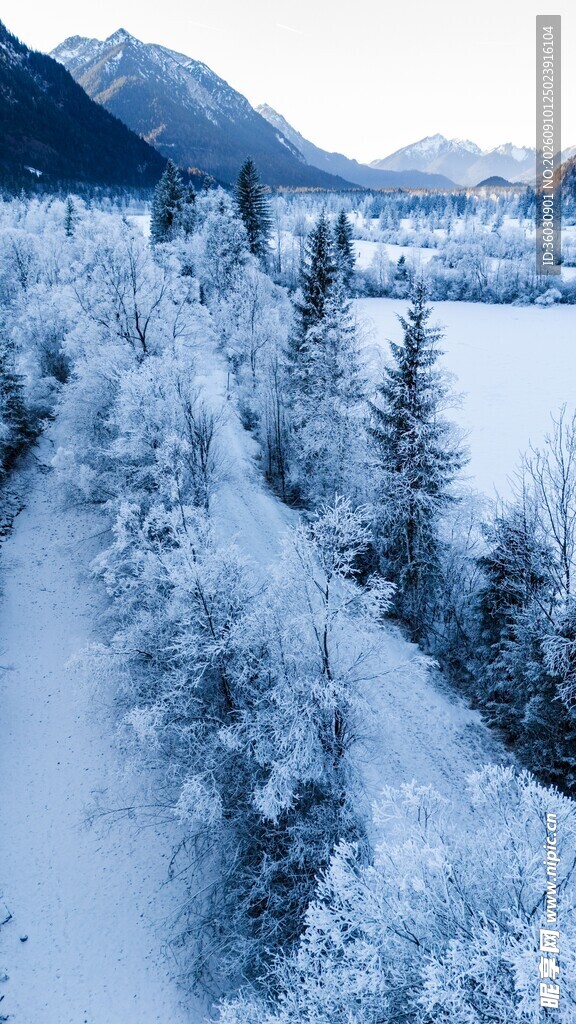 冬日雪景山林俯瞰