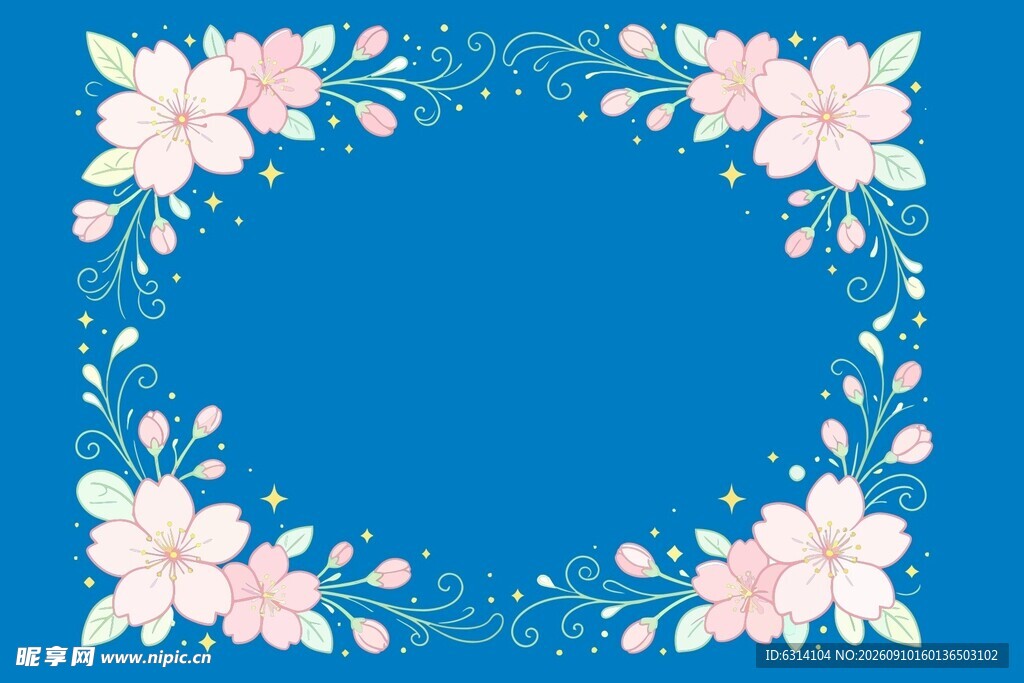 蓝色背景花卉边框图案