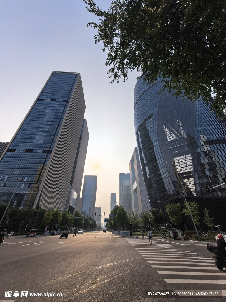 城市街道旁的现代高楼景观