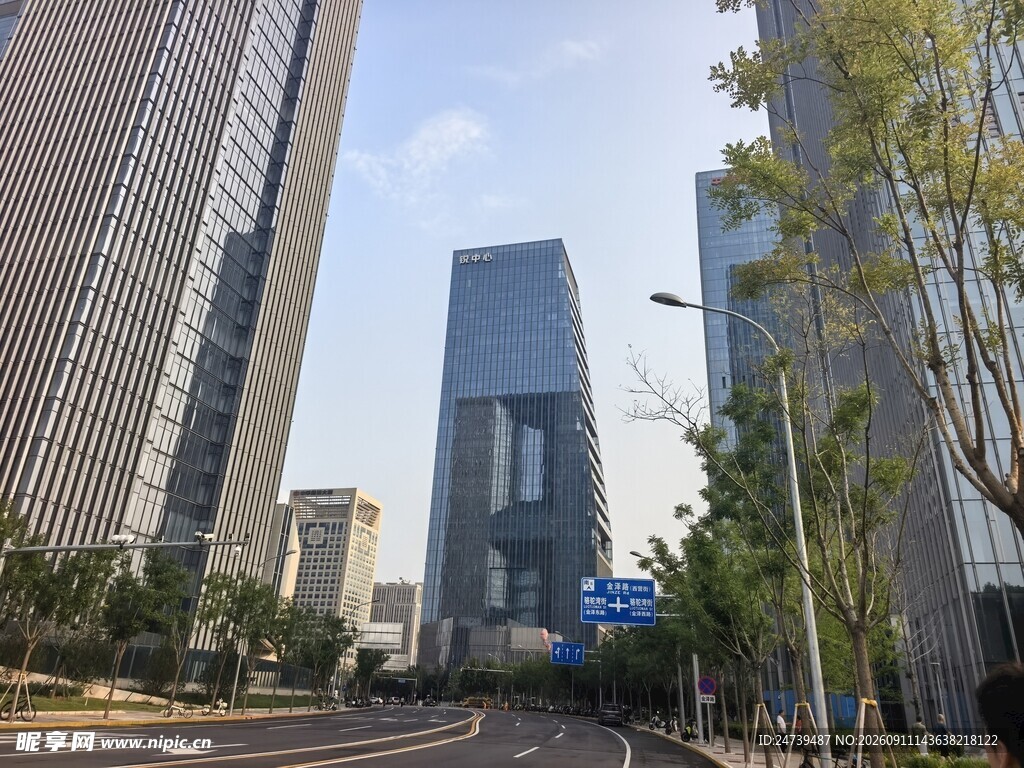 城市街道旁的现代高楼景观