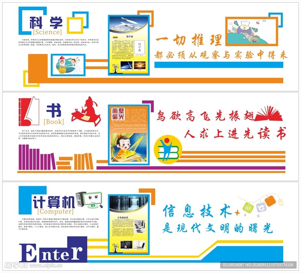 校园文化墙科学读书计算机展板