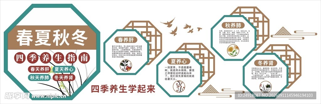 中医四季养生文化墙海报背景图案