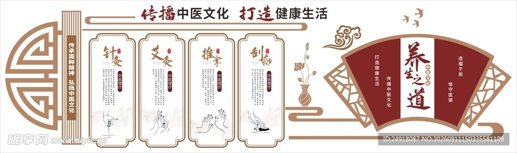 中医养生文化墙海报背景图案展板