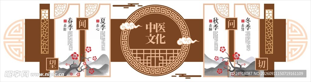 中医四季养生文化墙海报背景图案
