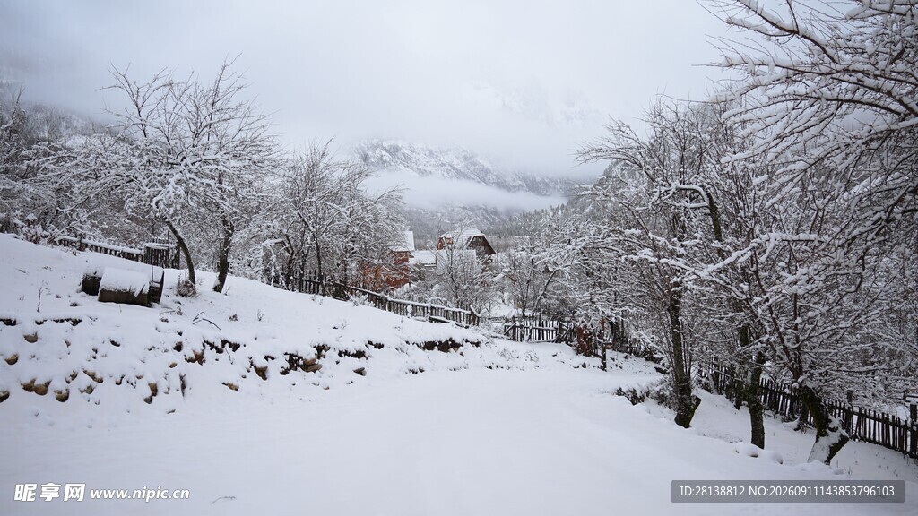 雪覆山村景