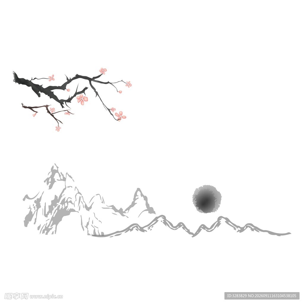山水梅花素材
