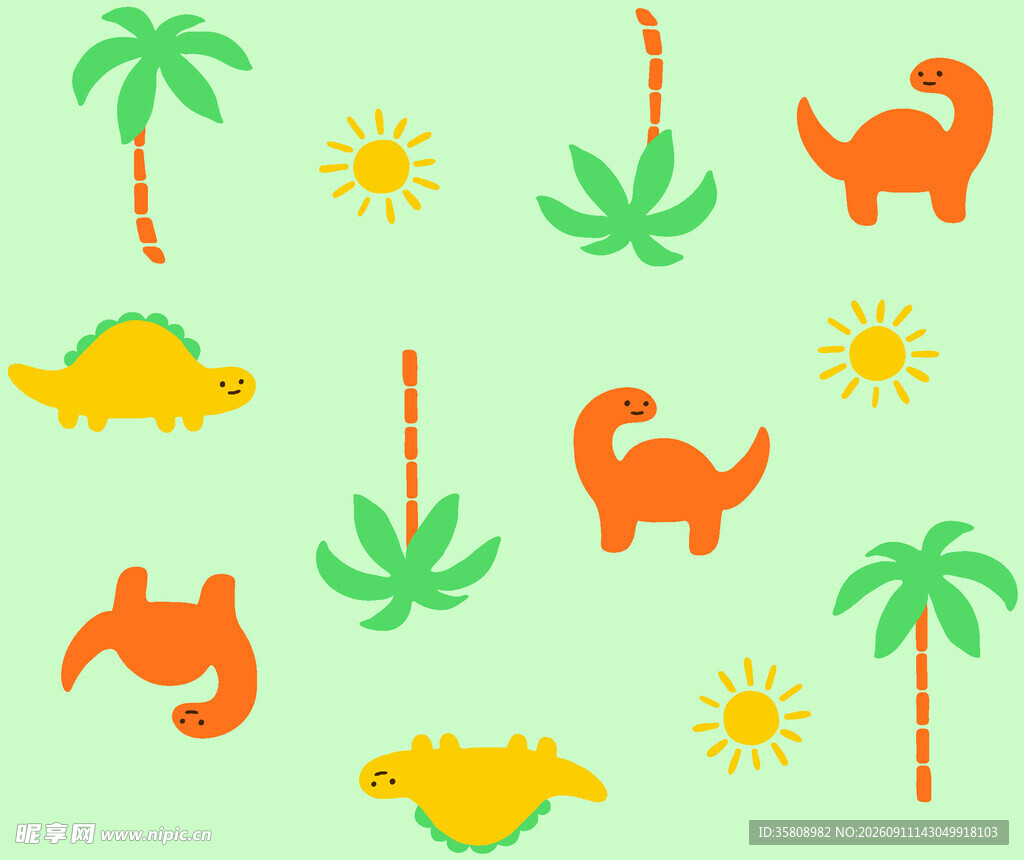 恐龙与植物的可爱图案