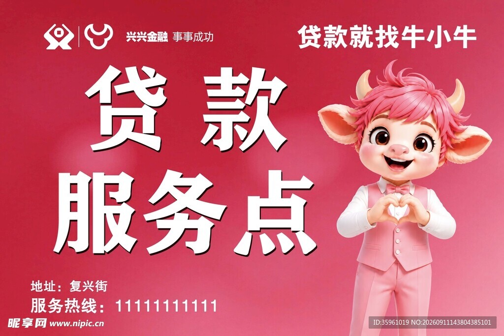 贷款服务点的可爱小牛形象