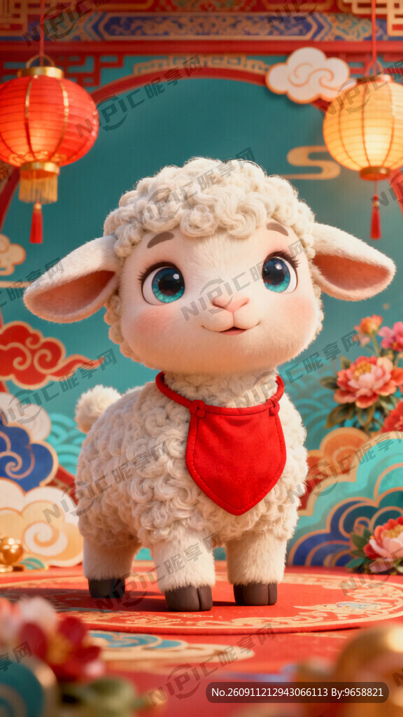 小羊 卡通年画 中国风风格