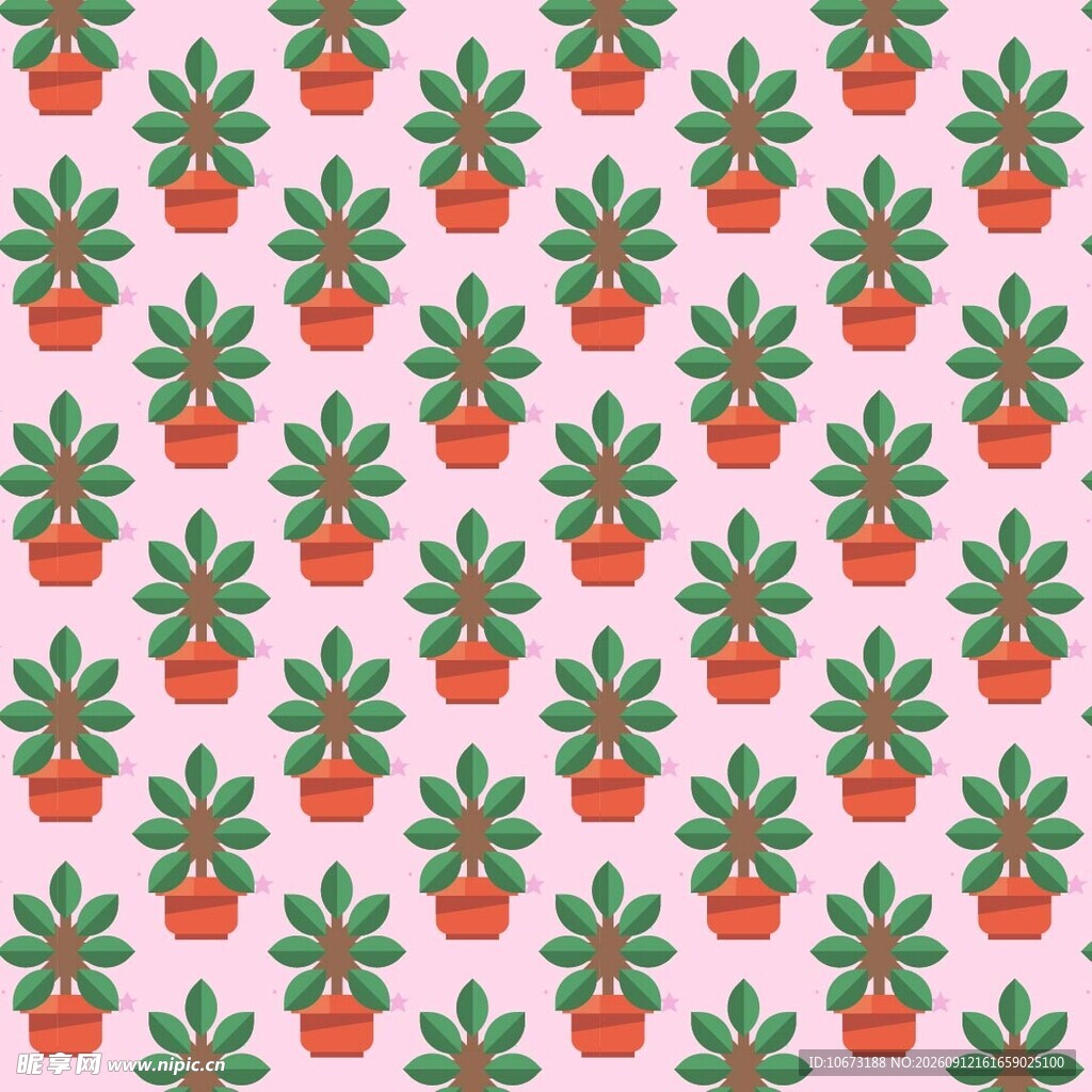 粉色背景盆栽植物图案