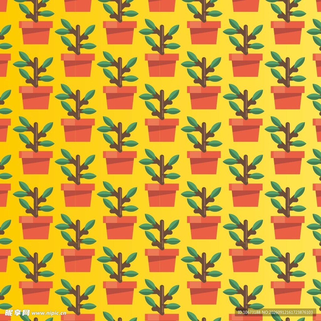 黄色背景盆栽植物图案