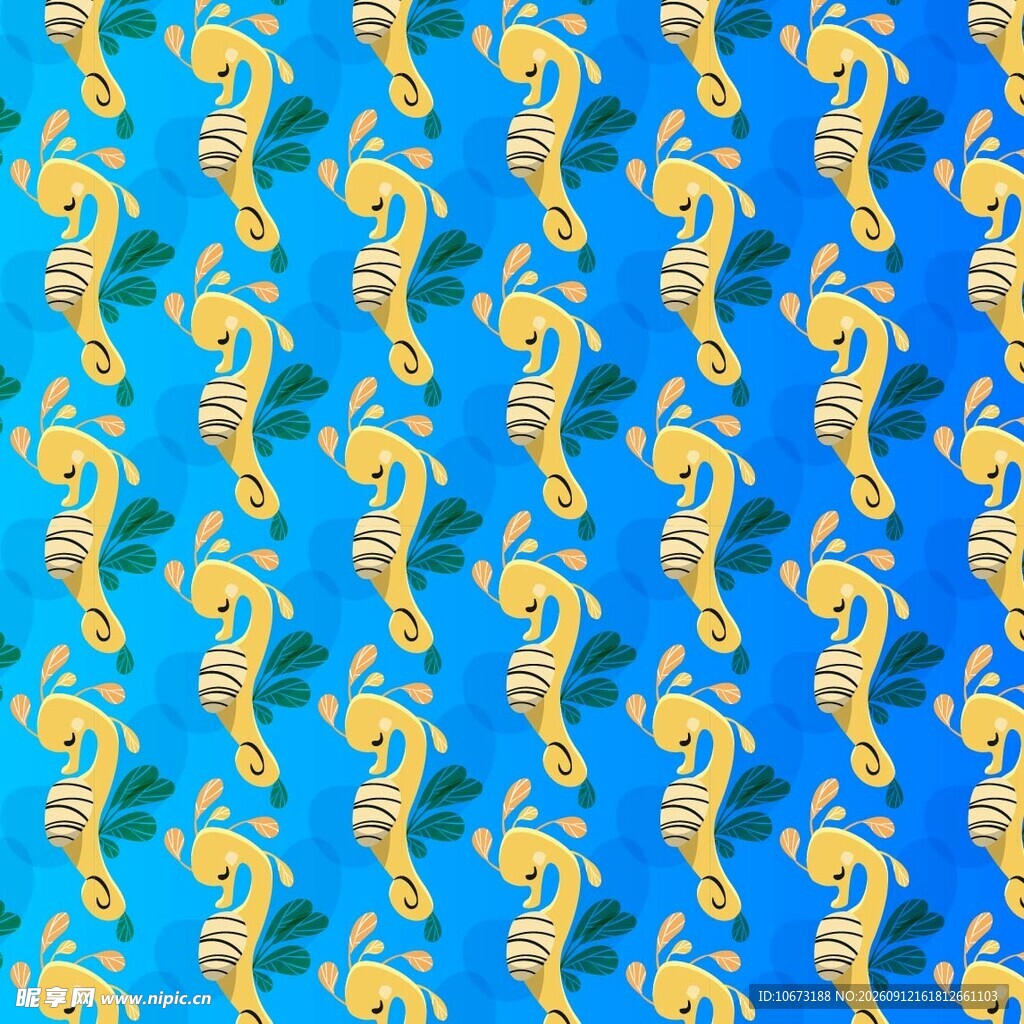 蓝色背景海马图案纹理