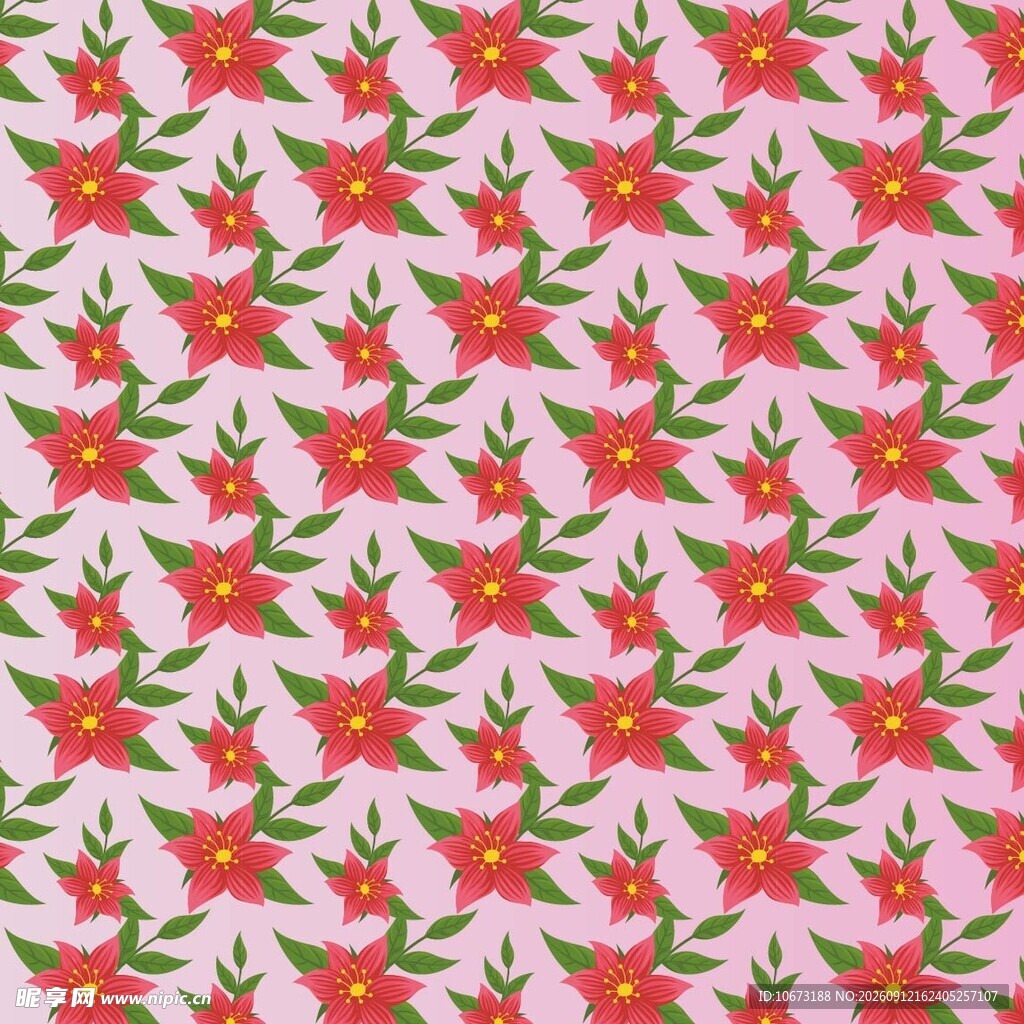 粉色底红花绿叶图案