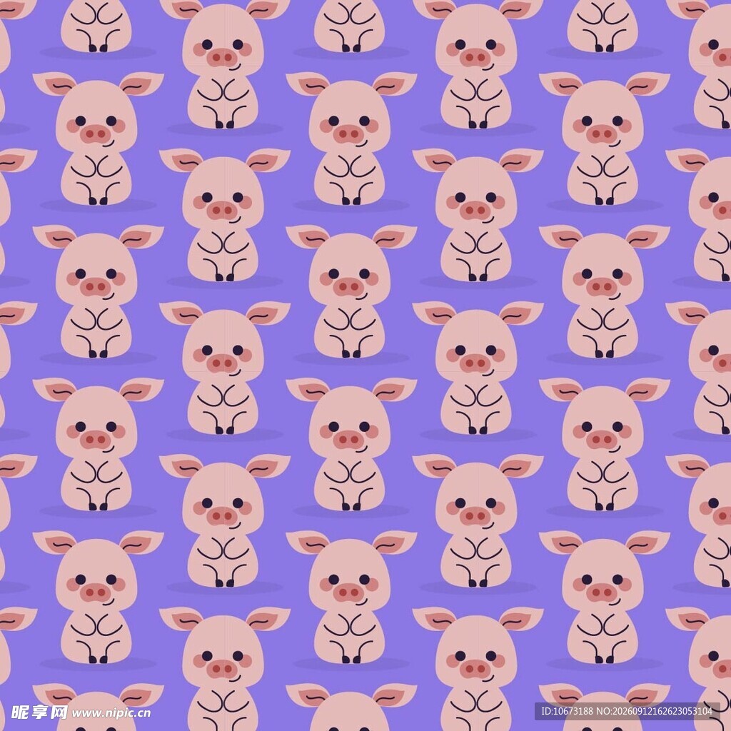 紫色背景可爱小猪图案