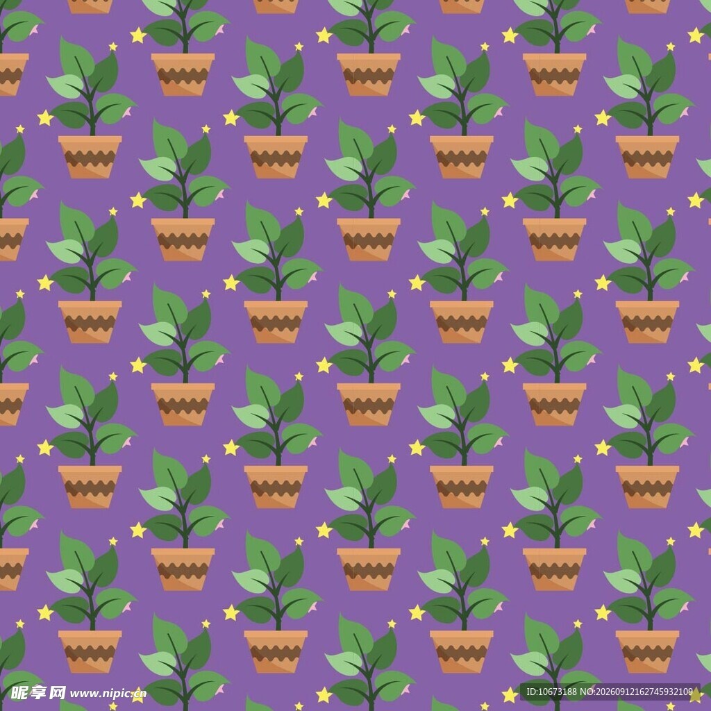 紫色背景盆栽植物图案