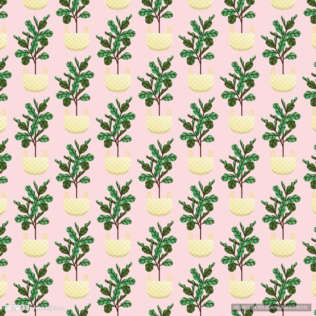 粉色背景绿植图案