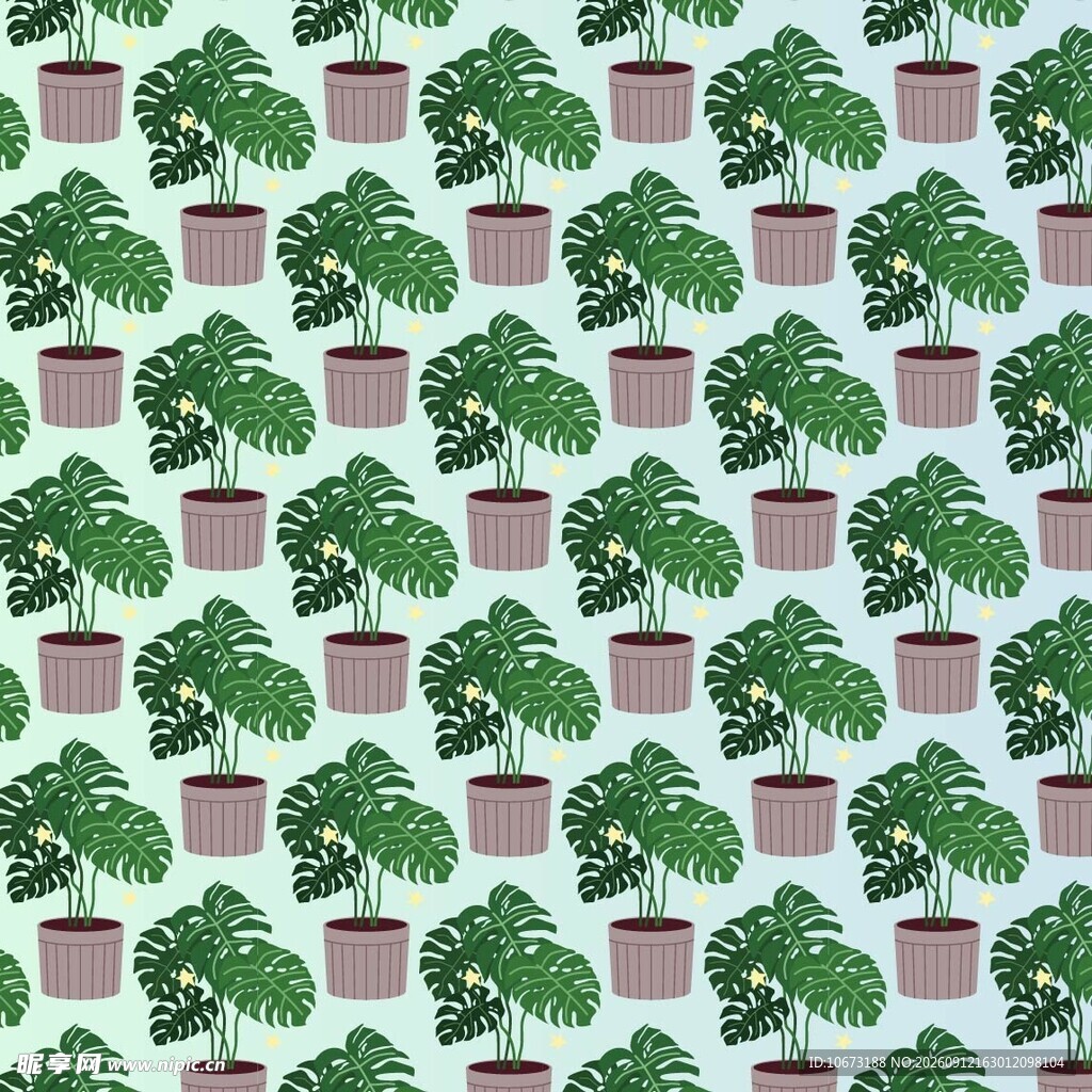 盆栽绿植无缝图案背景