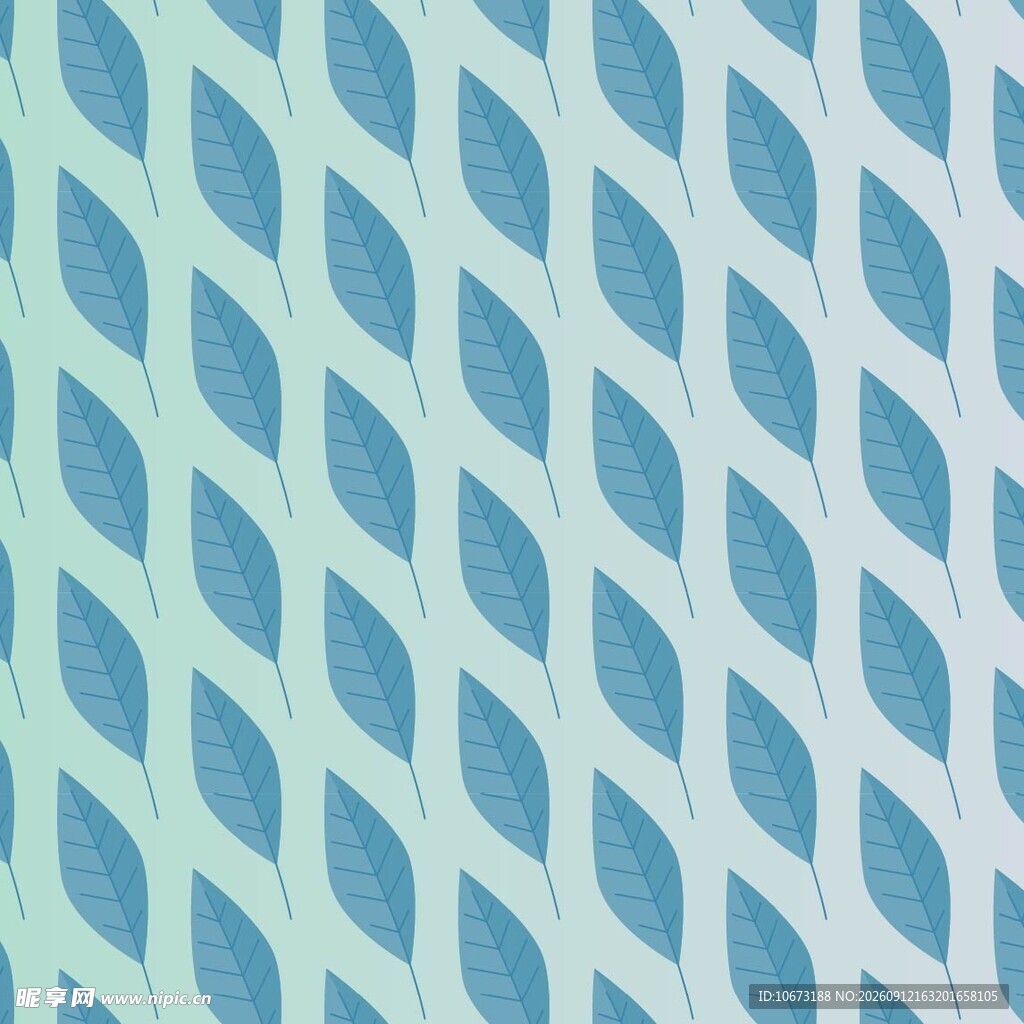 蓝绿渐变树叶图案背景