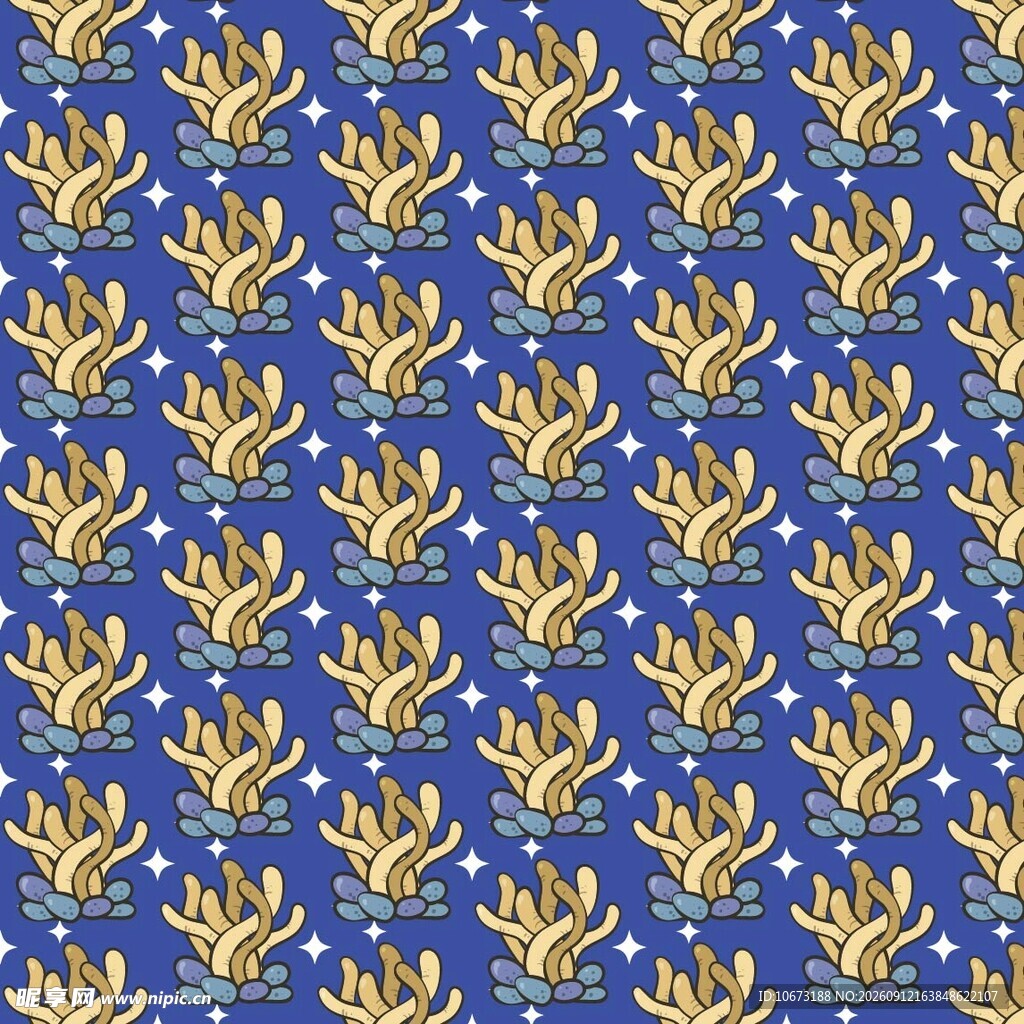 蓝色底金色水草图案