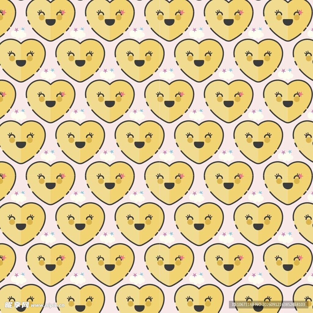 黄色心形笑脸图案背景