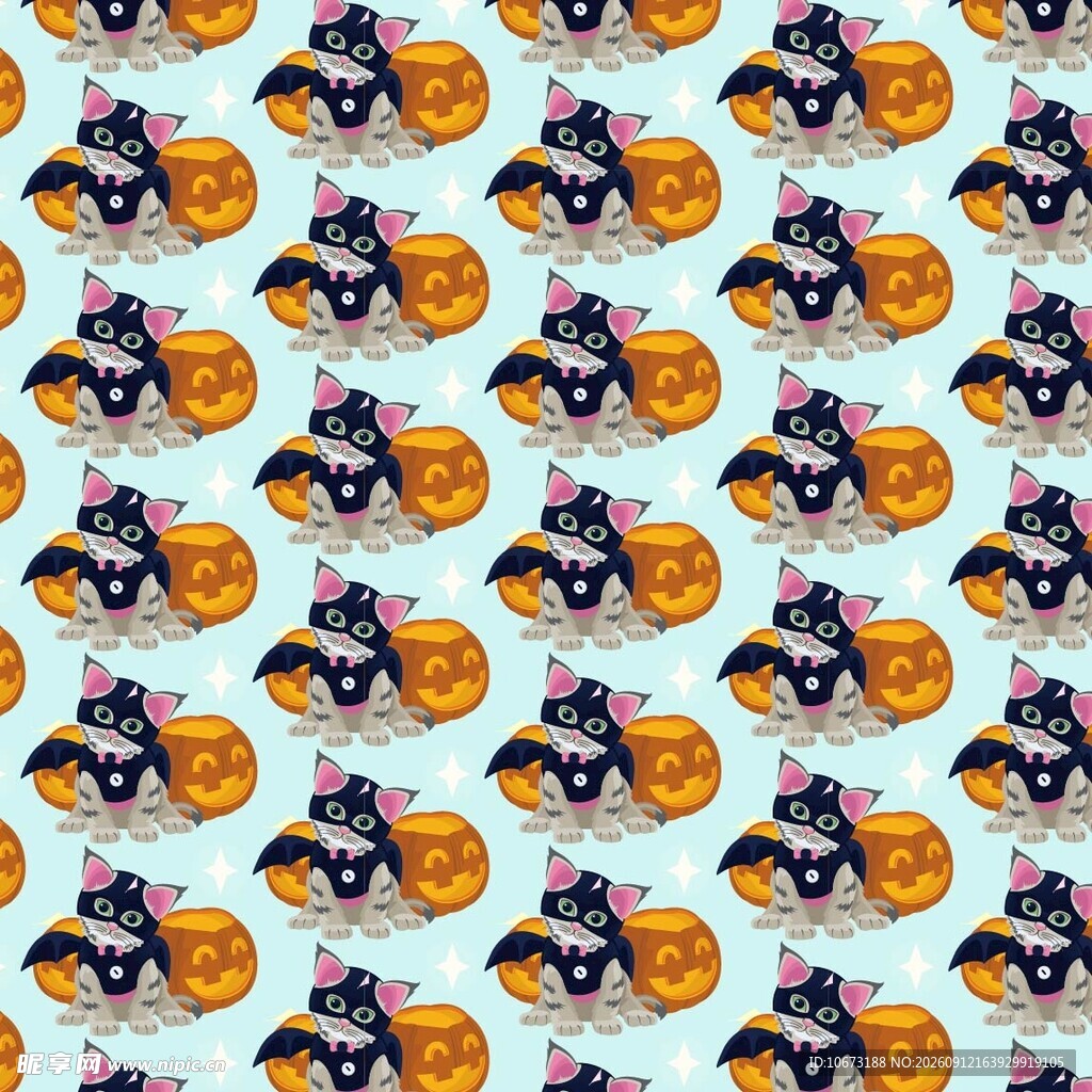 猫咪南瓜图案无缝背景图